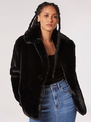 Apricot Black Short Opulent Faux Fur Coat - Image 1 of 5