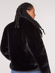 Apricot Black Short Opulent Faux Fur Coat - Image 2 of 5