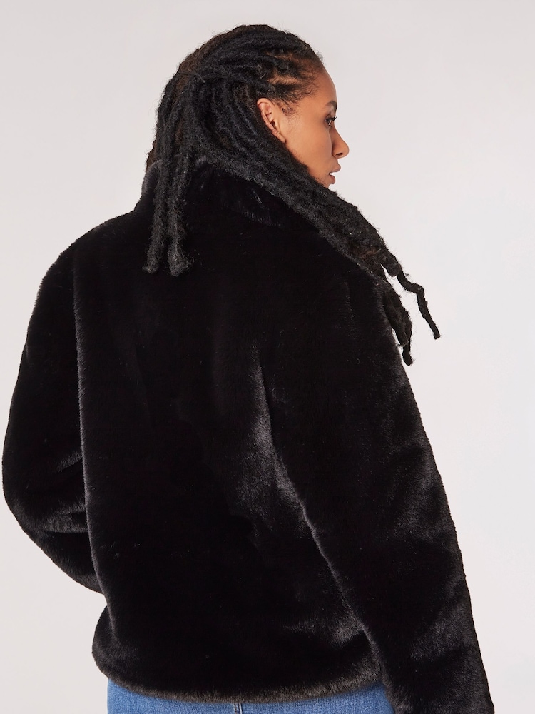 Apricot Black Short Opulent Faux Fur Coat - Image 2 of 5