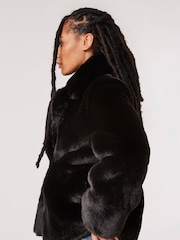 Apricot Black Short Opulent Faux Fur Coat - Image 3 of 5
