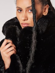 Apricot Black Short Opulent Faux Fur Coat - Image 5 of 5