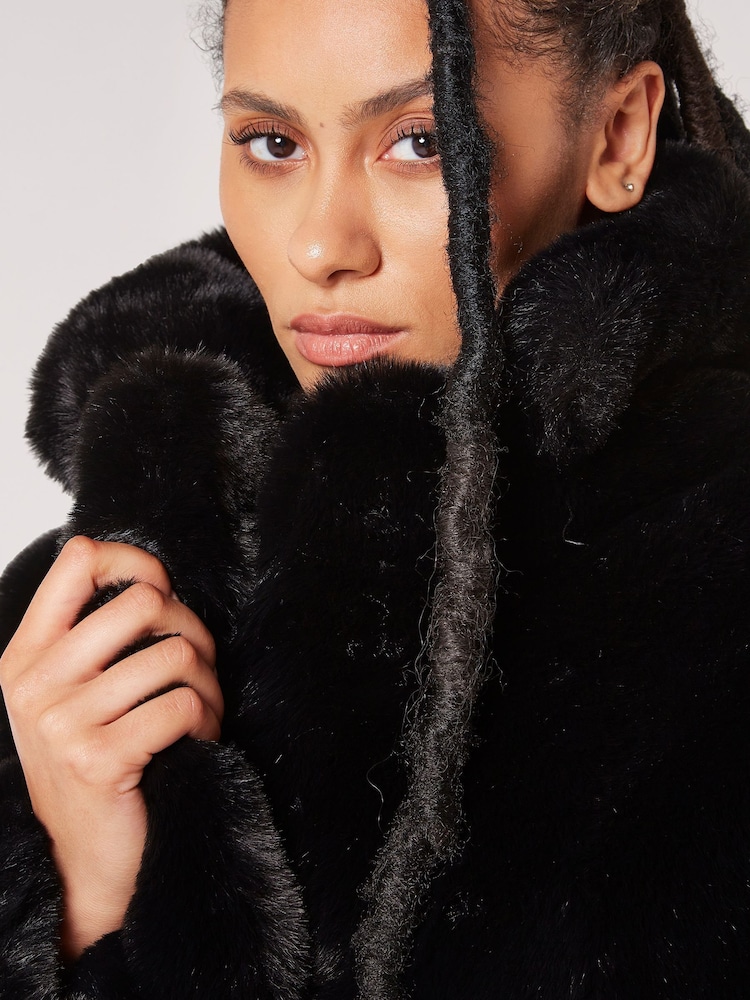 Apricot Black Short Opulent Faux Fur Coat - Image 5 of 5