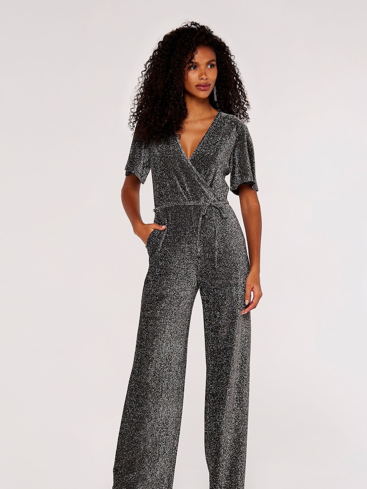 Apricot Silver Sparkle Angel Sleeve Jumpsuit - Image 1 of 5
