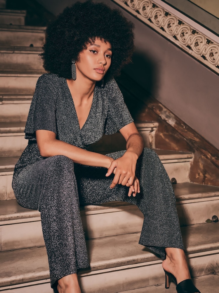 Apricot Silver Sparkle Angel Sleeve Jumpsuit - Image 5 of 5