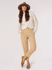 Apricot Cream Cable Knit Wrap Over Mock Neck Jumper - Image 1 of 4