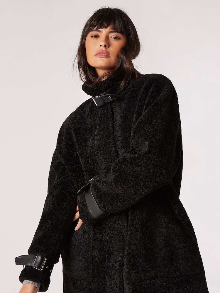 Apricot Black Borg Oversized Coat - Image 2 of 4
