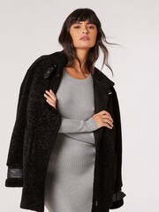 Apricot Black Borg Oversized Coat - Image 3 of 4