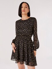 Apricot Black Gold Foil Spot Chiffon Dress - Image 1 of 4