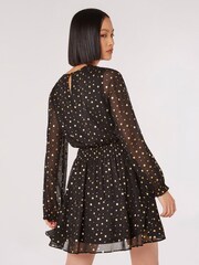 Apricot Black Gold Foil Spot Chiffon Dress - Image 2 of 4