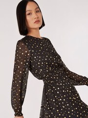 Apricot Black Gold Foil Spot Chiffon Dress - Image 3 of 4