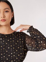 Apricot Black Gold Foil Spot Chiffon Dress - Image 4 of 4