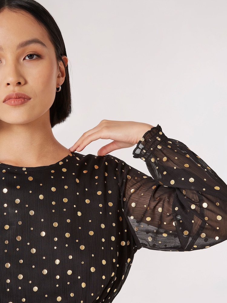 Apricot Black Gold Foil Spot Chiffon Dress - Image 4 of 4