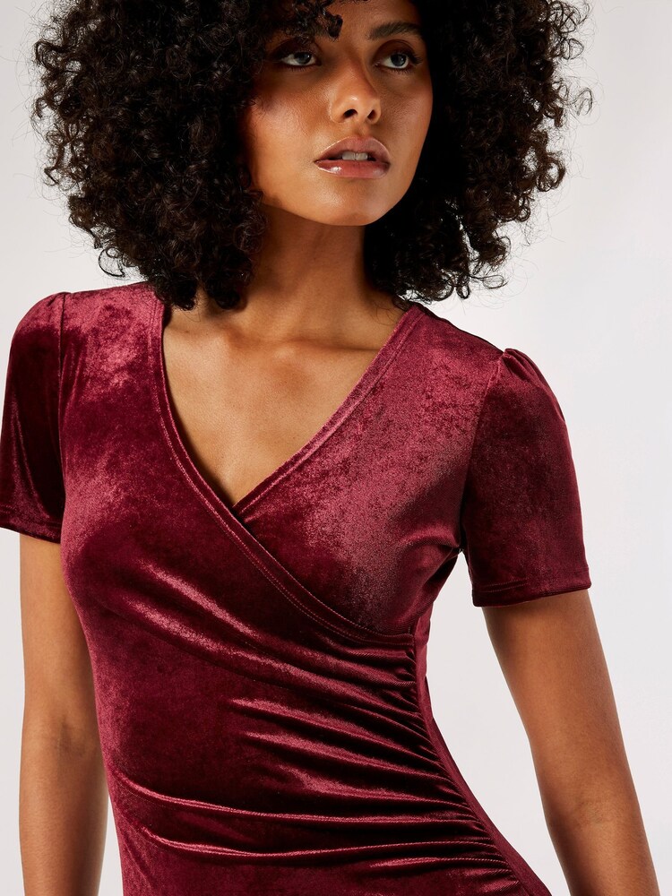 Apricot Red Velvet Side Rouged Dress - Image 5 of 5