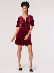 Apricot Red Angel Sleeve Velvet Dress - Image 3 of 4