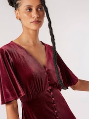 Apricot Red Angel Sleeve Velvet Dress - Image 4 of 4