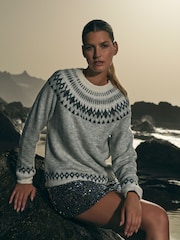 Apricot Grey Fairisle Pattern Gem Jumper - Image 1 of 5