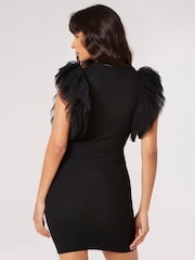 Apricot Black TulleSleeve Knitted Bodycon Dress - Image 2 of 4