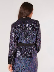 Apricot Blue Sequin Contrast Shirt Dress - Image 2 of 5