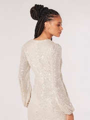 Apricot Natural Sequin X-Over Bodycon Dress - Image 2 of 4