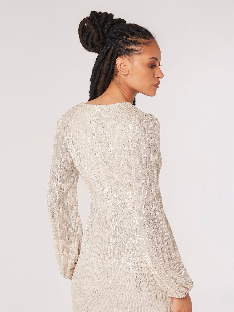 Apricot Natural Sequin X-Over Bodycon Dress - Image 2 of 4 Apricot Natural Sequin X-Over Bodycon Dress - Image 2 of 4