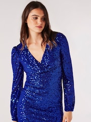 Apricot Blue Sequin X-Over Bodycon Dress - Image 1 of 4