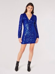Apricot Blue Sequin X-Over Bodycon Dress - Image 2 of 4