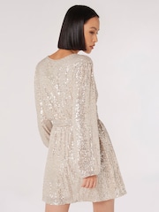 Apricot Silver Sequins Wrap Front Dress - Image 2 of 4