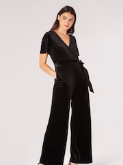 Apricot Black Angel Sleeve Velvet Wrap Jumpsuit - Image 3 of 4