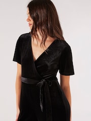 Apricot Black Angel Sleeve Velvet Wrap Jumpsuit - Image 4 of 4