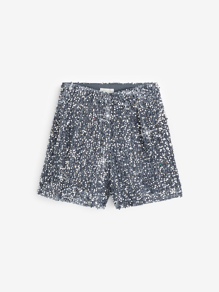 Apricot Silver Velvet Sequin Shorts - Image 6 of 6