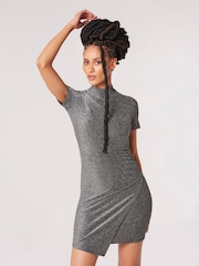 Apricot Silver Sparkle Side Ruched Wrap Dress - Image 1 of 5