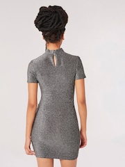 Apricot Silver Sparkle Side Ruched Wrap Dress - Image 2 of 5