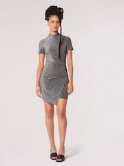 Apricot Silver Sparkle Side Ruched Wrap Dress - Image 3 of 5