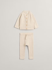 GANT Cream Baby 100% Cotton Cardigan & Pants Gift Set - Image 1 of 4
