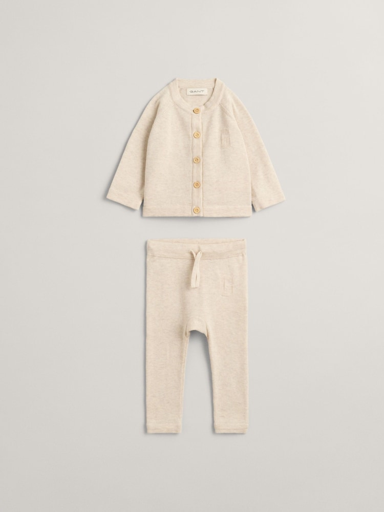 GANT Cream Baby 100% Cotton Cardigan & Pants Gift Set - Image 1 of 4
