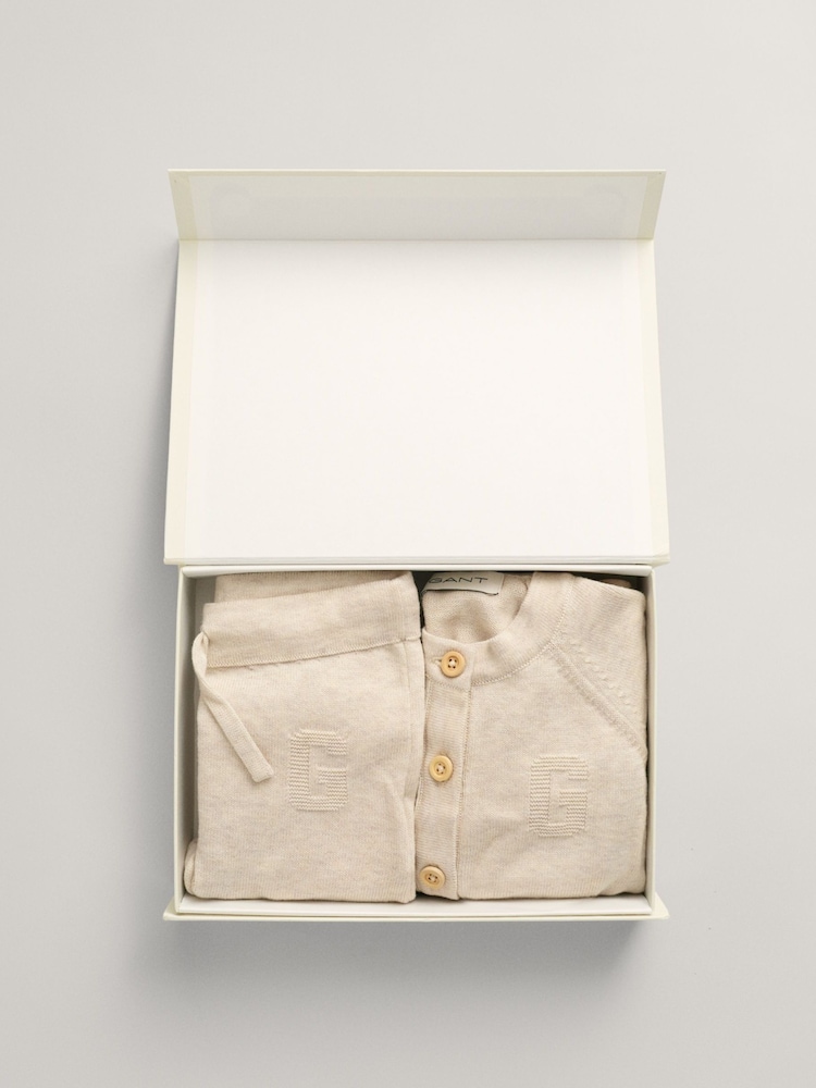 GANT Cream Baby 100% Cotton Cardigan & Pants Gift Set - Image 2 of 4