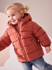 Rust Shower Resistant Fleece Lined Hooded Padded Coat (3mths-7yrs) - Image 1 of 11