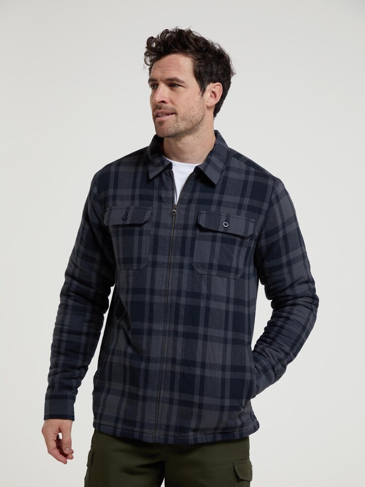Mountain Warehouse Grey Mens Stream II Fleece Lined Flannel 100% Cotton Shirt - Image 1 of 6