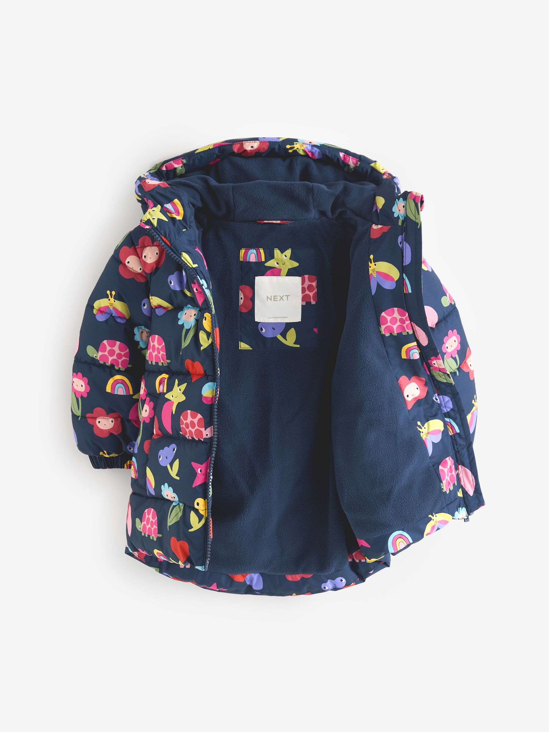 Navy Character Shower Resistant Fleece Lined Hooded Padded Coat 3mths 7yrs