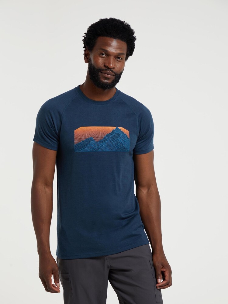 Mountain Warehouse Blue Mens Quest Printed Merino Thermal T-Shirt - Image 1 of 6