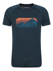 Mountain Warehouse Blue Mens Quest Printed Merino Thermal T-Shirt - Image 2 of 6