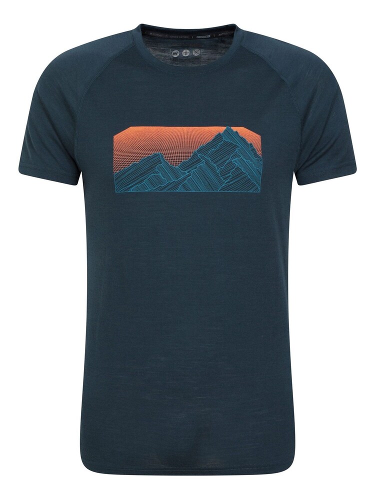 Mountain Warehouse Blue Mens Quest Printed Merino Thermal T-Shirt - Image 2 of 6