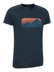 Mountain Warehouse Blue Mens Quest Printed Merino Thermal T-Shirt - Image 3 of 6