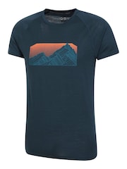 Mountain Warehouse Blue Mens Quest Printed Merino Thermal T-Shirt - Image 4 of 6