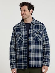 Mountain Warehouse Blue Mens Pinn Borg Lined Flannel 100% Cotton Shirt - Image 1 of 6
