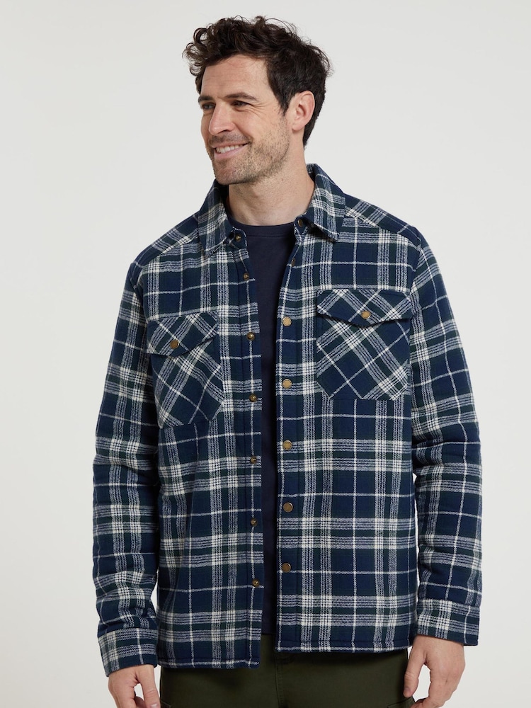 Mountain Warehouse Blue Mens Pinn Borg Lined Flannel 100% Cotton Shirt - Image 1 of 6