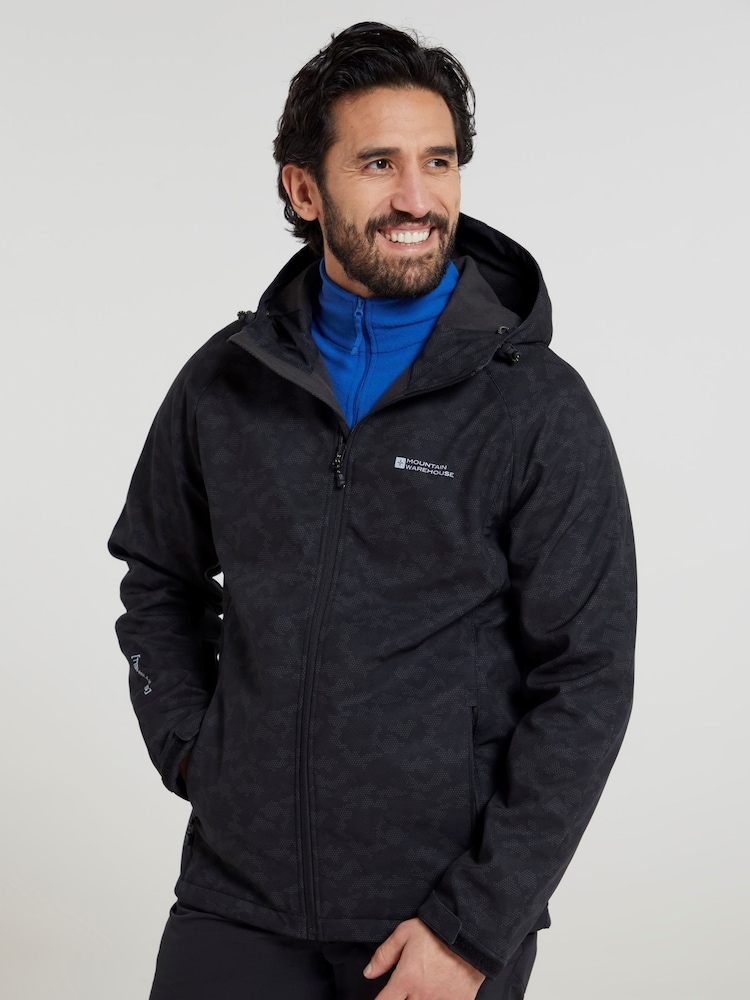 Mountain Warehouse Black Exodus Mens Showerproof Softshell Jacket - Image 1 of 7