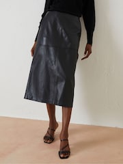 FatFace Black Anya Leather Midi Skirt - Image 1 of 5