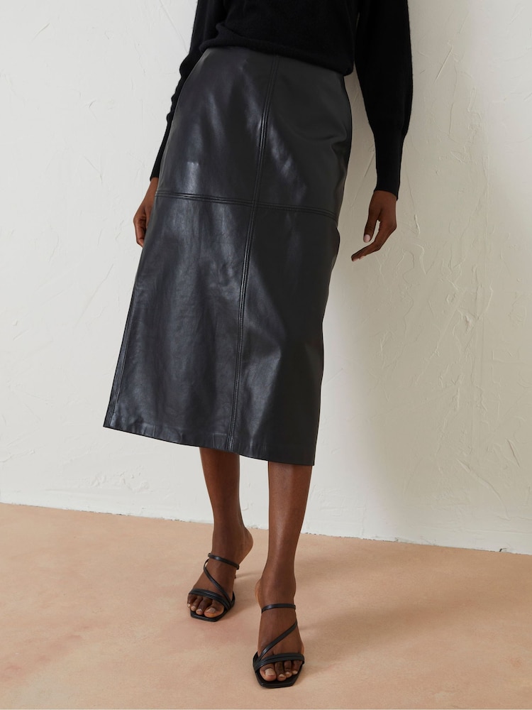 FatFace Black Anya Leather Midi Skirt - Image 1 of 5