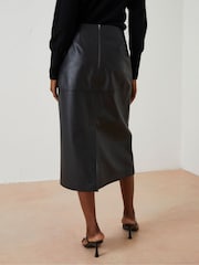 FatFace Black Anya Leather Midi Skirt - Image 2 of 5